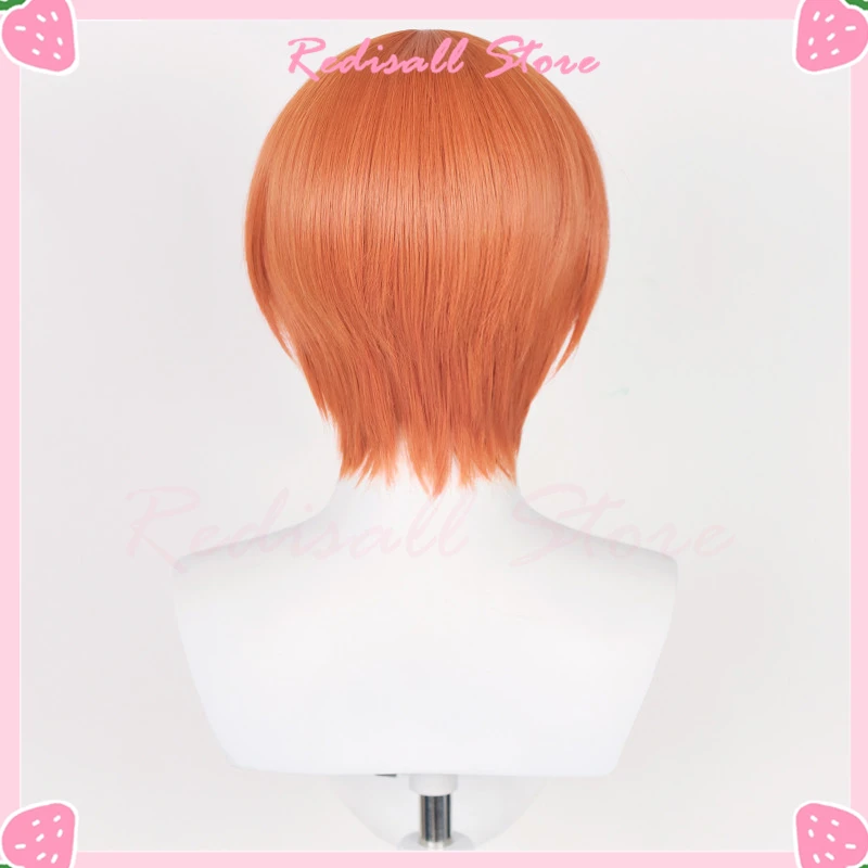 Hoshizora Rin Cosplay Perruque Orange Raide Cheveux Courts, Anime School Idol Py Play Girl Sauna Wear, Vtuber Free Wig Cap