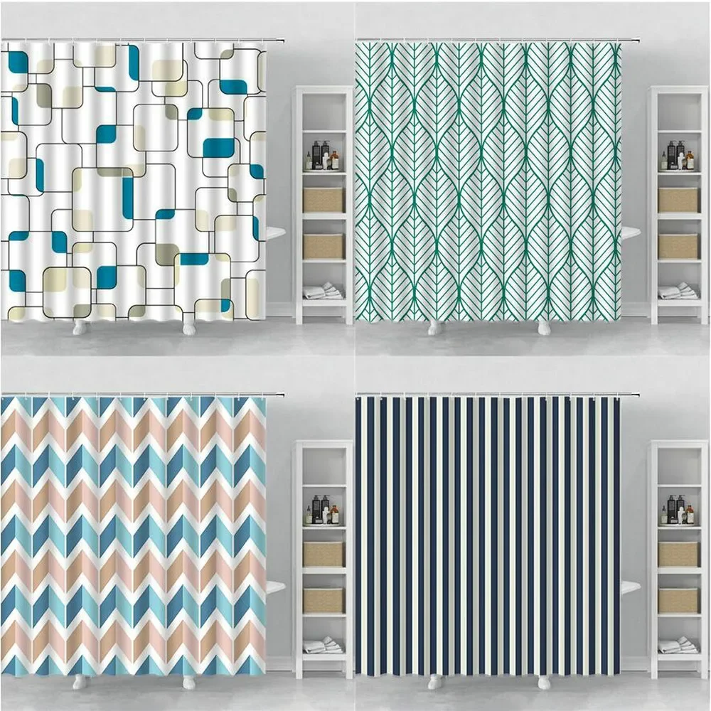 Modern Nordic Style Shower Curtains Simplicity Geometry Stripes Bathroom Polyester Bath Curtain Home Bathtub Decor With Hooks
