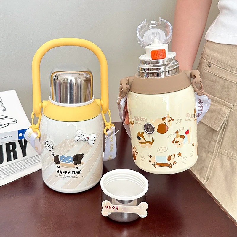 

Handle Flip Top Thermoses Teens Water Bottle Student Coffee Thermoses Take Away Student Termo Acero Inoxidable Room Decoration