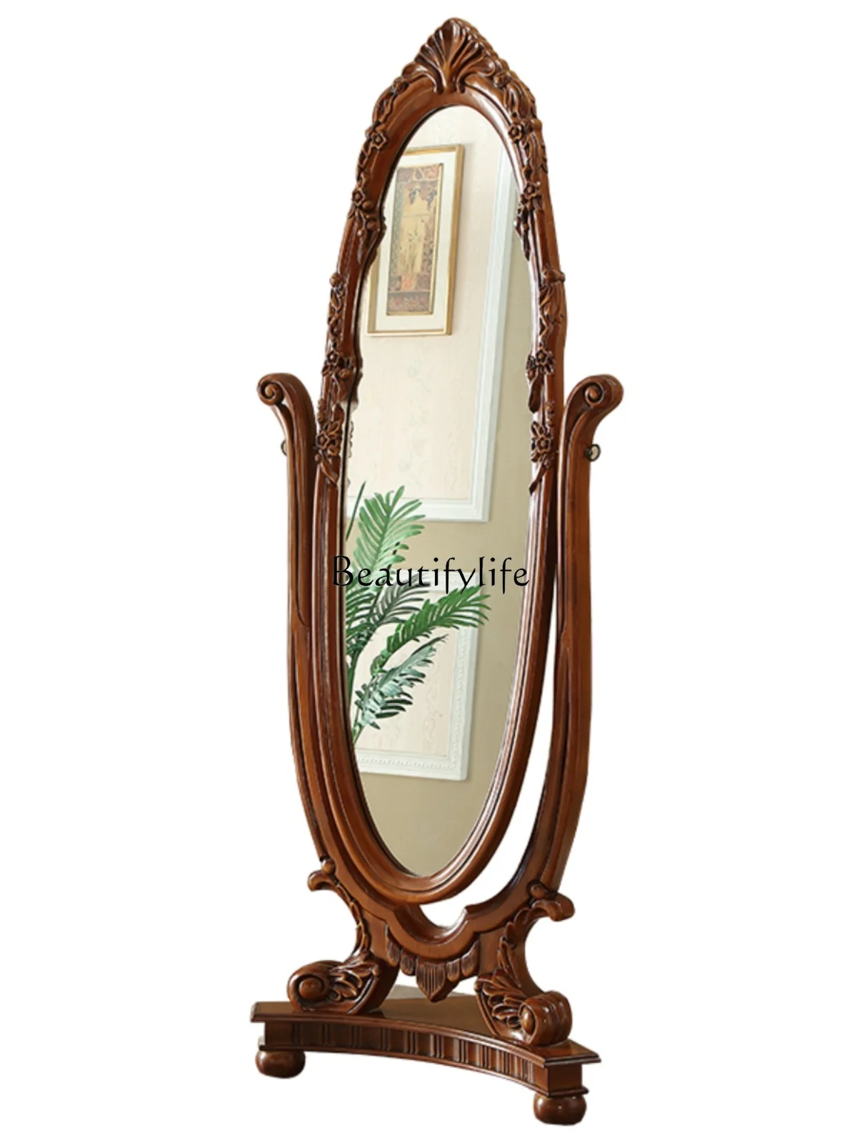 

American Style High-End Dressing Solid Wood Full-Body Floor Mirror Female European-Style Home Bedroom Living Room