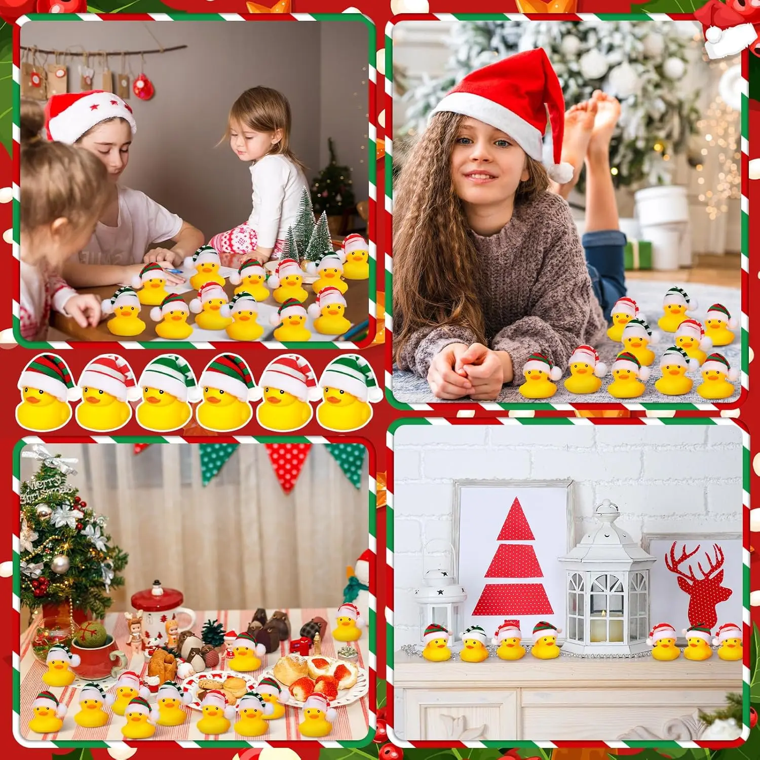 48 stuks kerstbadeendjes met kerstmutsen kerst mini-badeendjes in bulk kerstfeestartikelen voor kinderen vakantie Ru