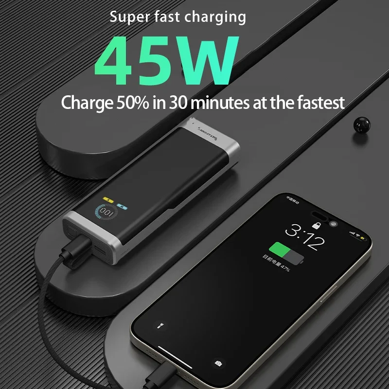 New 20000 mAh mobile power supply with digital display PD45W two-way super fast charging portable laptop mobile phone camera