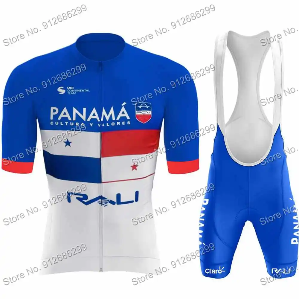 Conjunto Tenue Maillot Team PANAMA 2022 Blue Camiseta Culote Cycling Jersey Bib Short Set Completo Road Bike Clothing Suit Wear