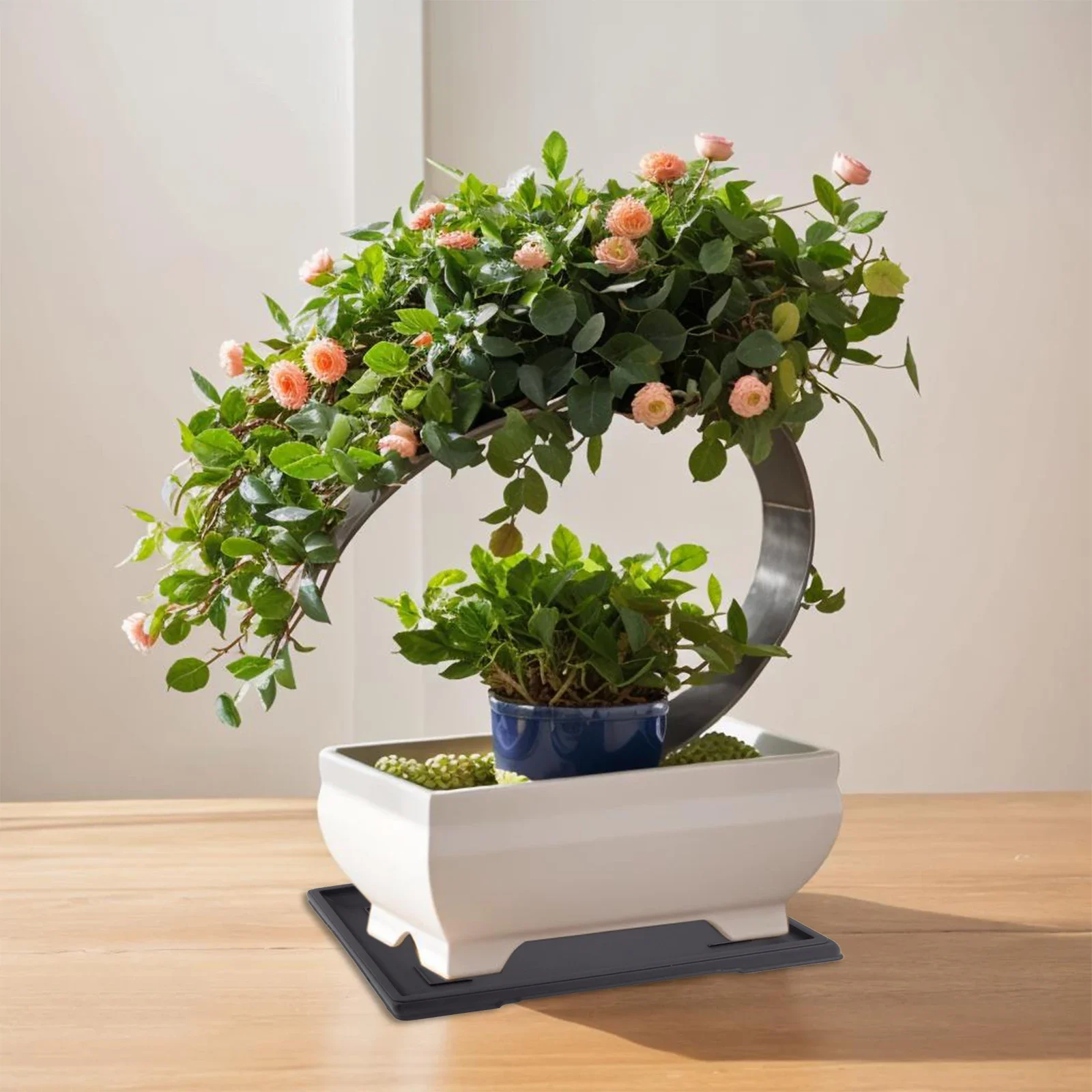 Imitation Purple Sand Flower Pot Eco Friendly Rectangular Plant Container with Matching Tray for Small Potted Plants