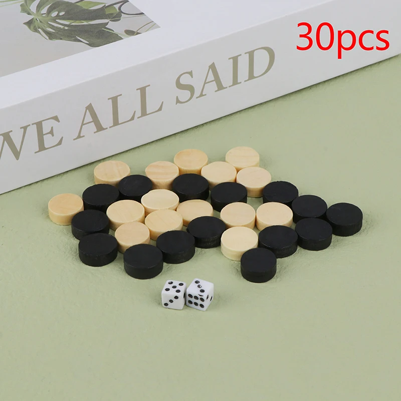 28Pcs/Set Solid Wooden Draughts Checkers Backgammon Chess Pieces for Kid Board Game with 2 Dices Pieces Board Game Components