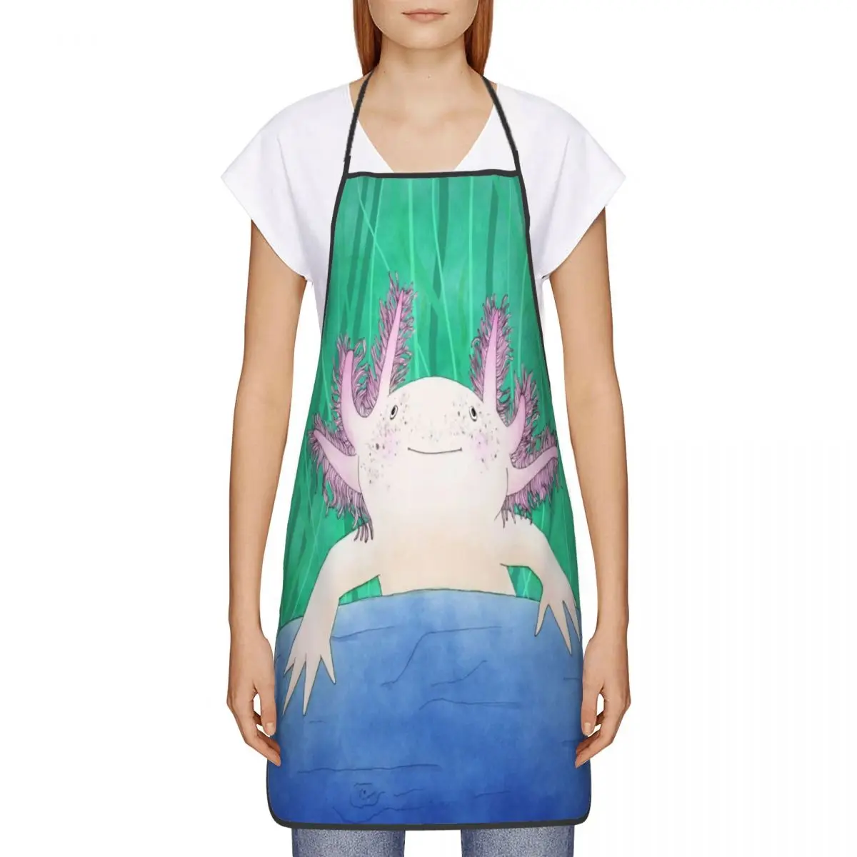 Custom Bib Axolotl Love Apron for Men Women Unisex Adult Chef Kitchen Cooking Salamander Tablier Cuisine Gardening