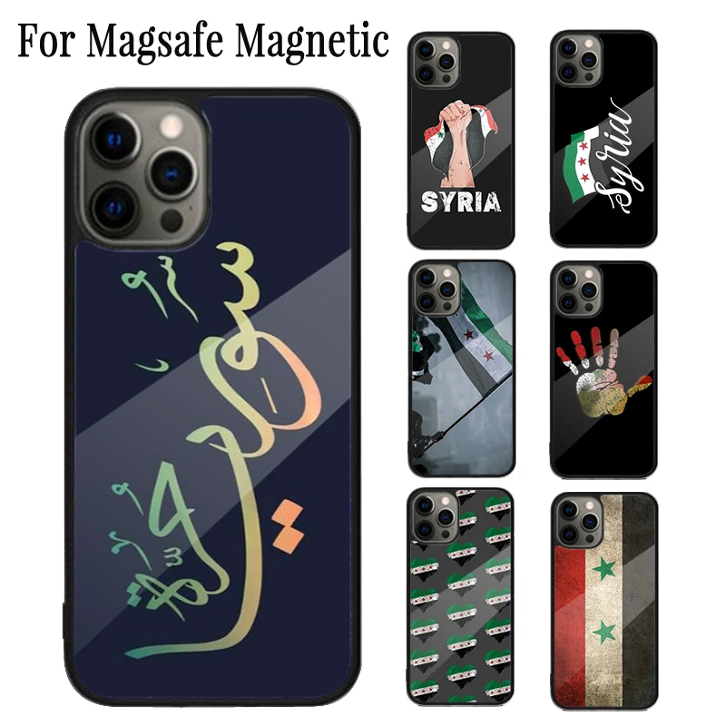 Syrian Syria Flag Magnetic Phone Case Coque For iPhone 16 15 14 Plus 13 12 Mini 11 Pro Max Magsafe Wireless Charging Cover Capa