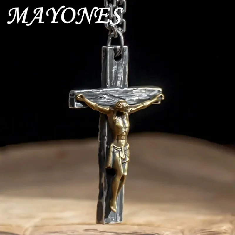 

Mayones Original Handmade Real S925 Silver Jewelry Personalized Retro Thai Trendy Jesus Cross Pendant For Man