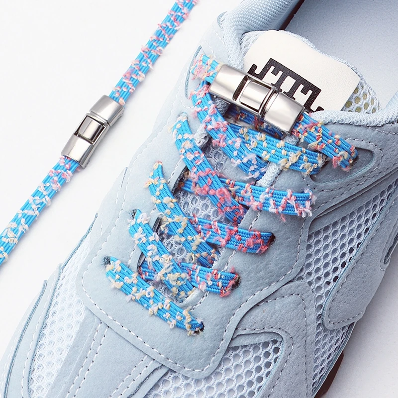 One Touch Press Locking Shoelaces for Sneakers Casual Shoes, No Tie Elastic Laces With Metal Buckle Durable Replacement Strings
