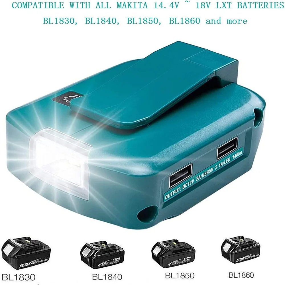 For Makita 14.4V/18V Lion Battery Dual USB converter Port with LED Light Spotlight Outdoor Flashlight for Makita Batteries