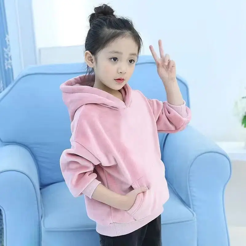 

Girls' Velvet Hoodie Thermal Lined Winter Jacket, Oversized Tweens Cartoon Print Sweatshirt, Plus Size Kids' Warm Cartoon Tops