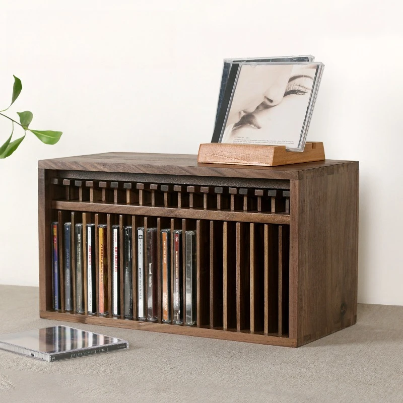 Pop-up Record Storage Rack Black Walnut Desktop CD Display Rack Tape Collection Box NS Game Storage