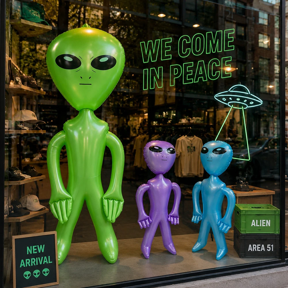 1 large 59 inch inflatable alien PVC material Halloween and themed party decoration prop, Halloween gift, party balloon