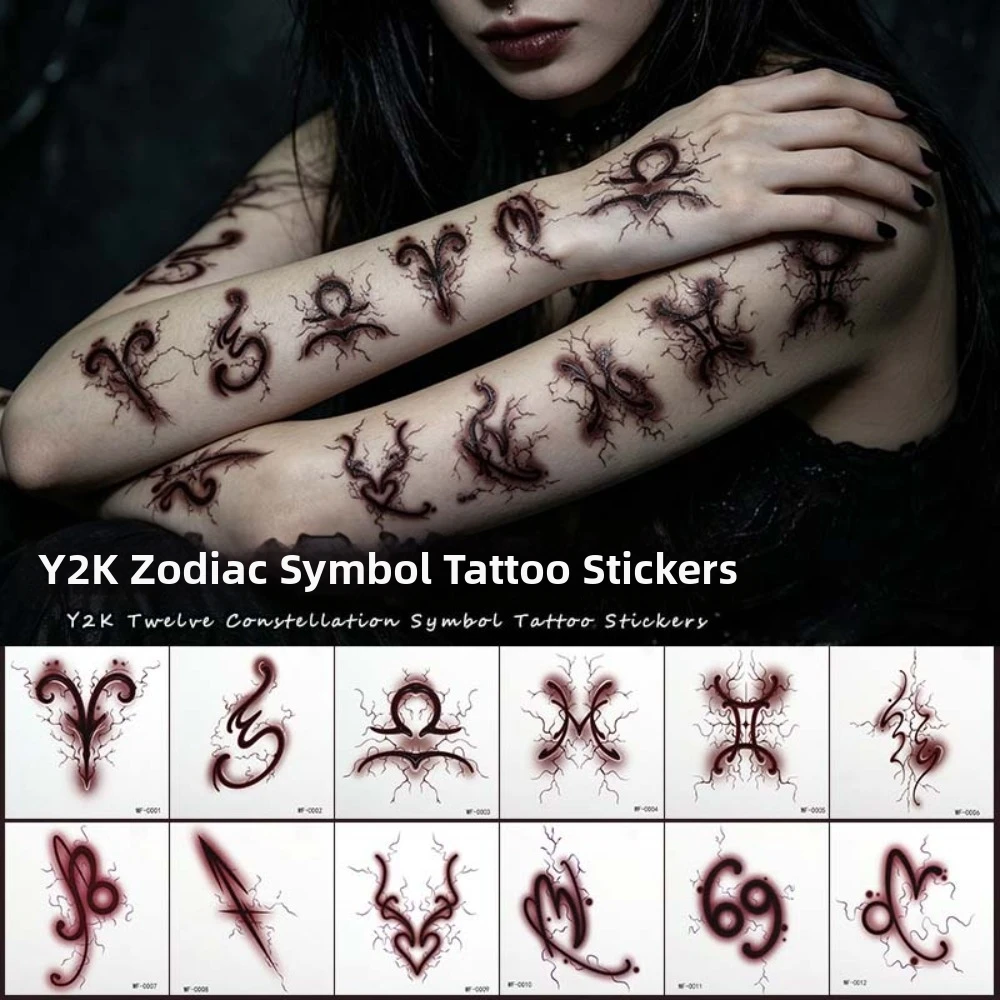 Waterproof Zodiac Signs Temporary Tattoo the Twelve Zodiac Signs Virgo Pisces Scorpio Gothic Chic Symbol Tattoo
