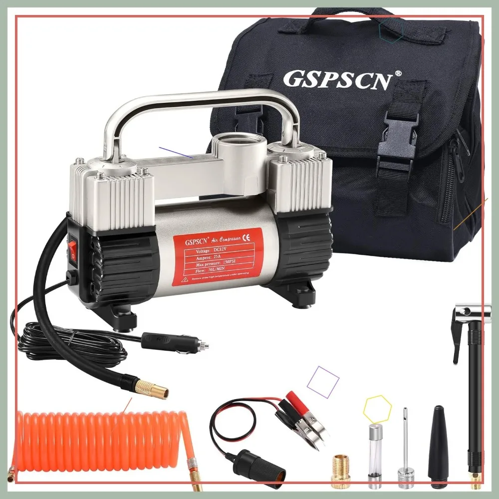 

Heavy Duty 12V Air Compressor Pump 150PSI with Double Cylinders for Car Truck SUV Tires Portable Inflation
