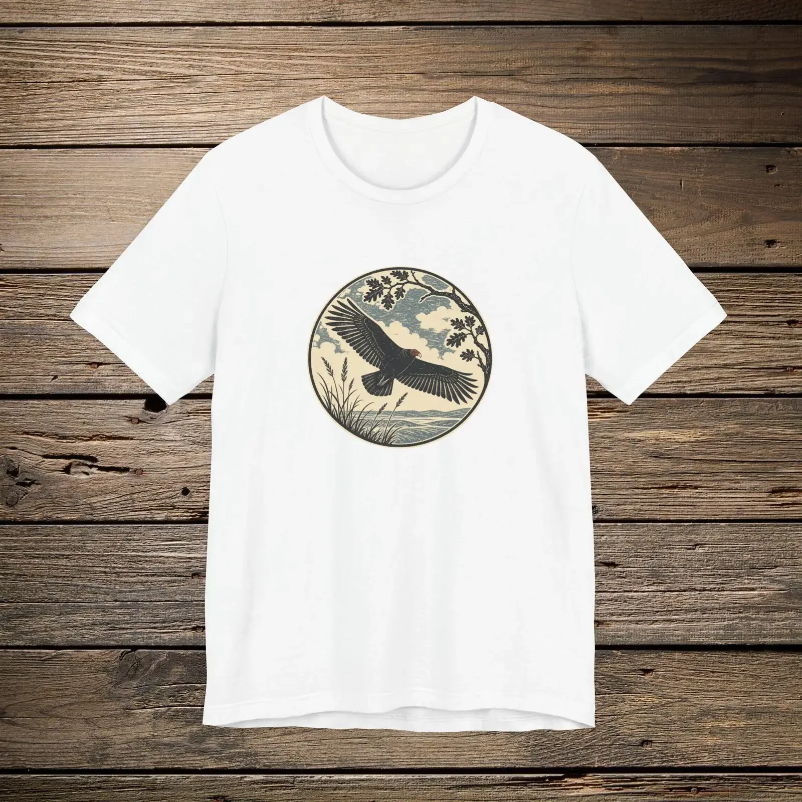 Soaring Vulture Circle Art T Shirt Rustic Lightweight Nature for Bird Lovers Culture  vintage Washed Stylish homme Breathable