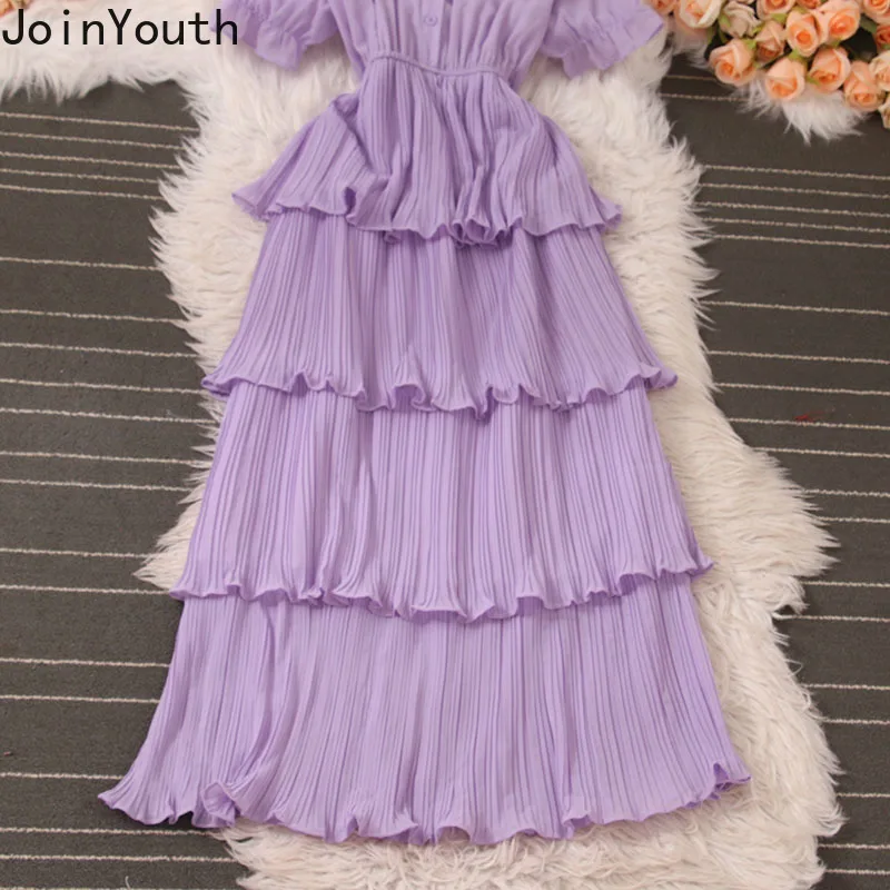 Vintage Woman Dress 2024 Vestidos De Mujer Short Sleeve Tunic Slim Waist Pleated Maxi Dresses Chic Summer Temperament Robe Femme