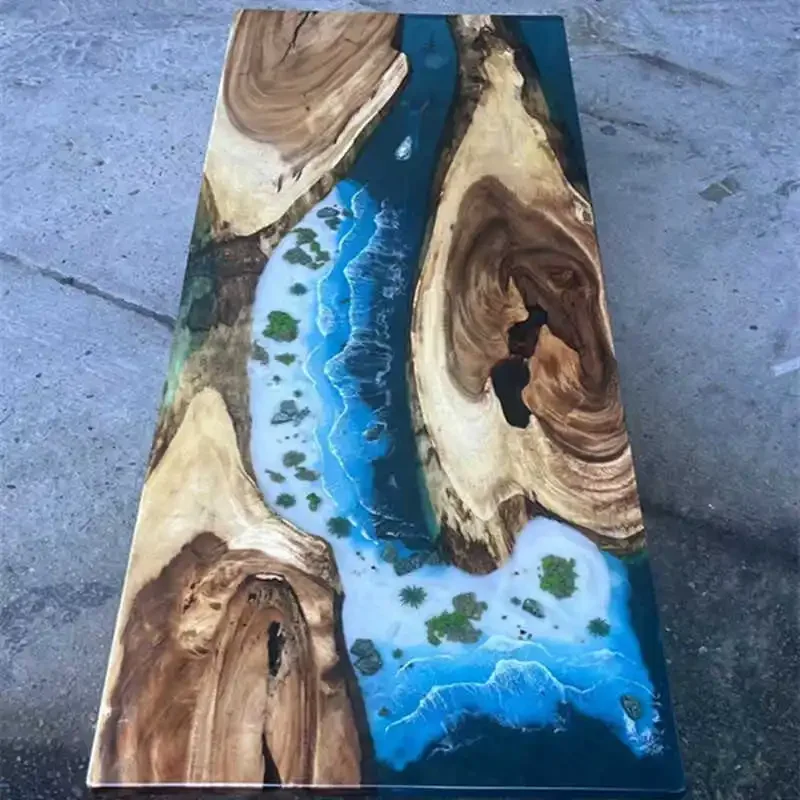 

Epoxy Resin River Tabletop Solid Wood Large Board Wave Log Tea Table Dining Table Creative Coffee Table Tea Olive Wood