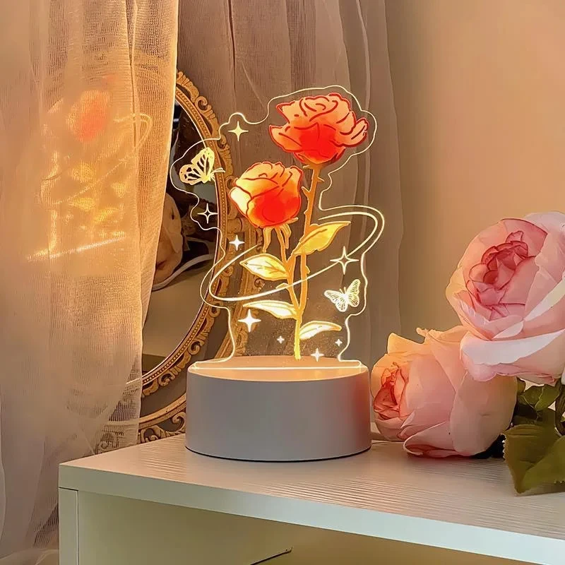 Veilleuse Fleur Éternelle avec Télécommande, Lampe 3D, Décor de Chambre, Cadeau d'Anniversaire des Travailleurs du Jour de Léon, Cadeaux