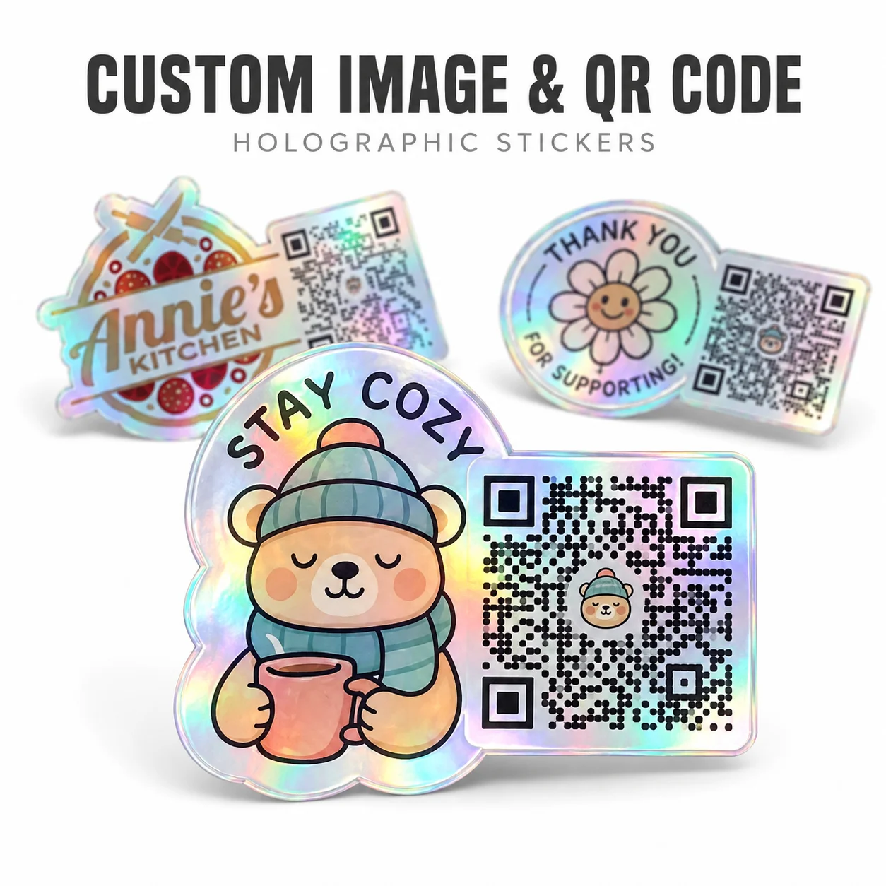 Customized Laser Stickers with Images and Qr Codes, Logo Stickers with Qr Codes/Names/Email Addresses, Suitable for Business Events, Social Media Promotions, Weddings, Birthdays, Housewarming Decorations, and Business