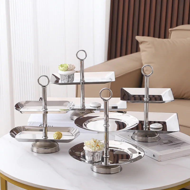 Stainless Steel Tray, Multi-layer Circular Fruit Tray, Snacks, Cake Rack, Tableware, Wedding Party Dessert Display Stand
