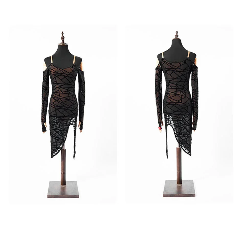 

One-Character Shoulder Slit Design Render Pants Latin Dance Dress Women Performance Costume Dancewear