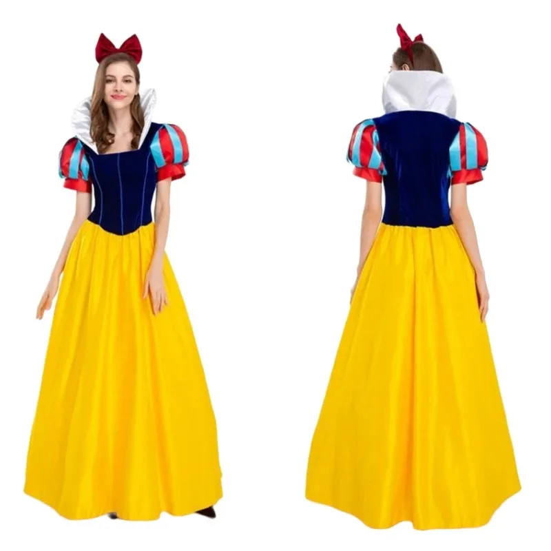 

Snow Princess Cosplay Costume Adult Women Halloween Princess Dress Fairy Tales Carnival Party Snow White Roleplay Dress+Cloak
