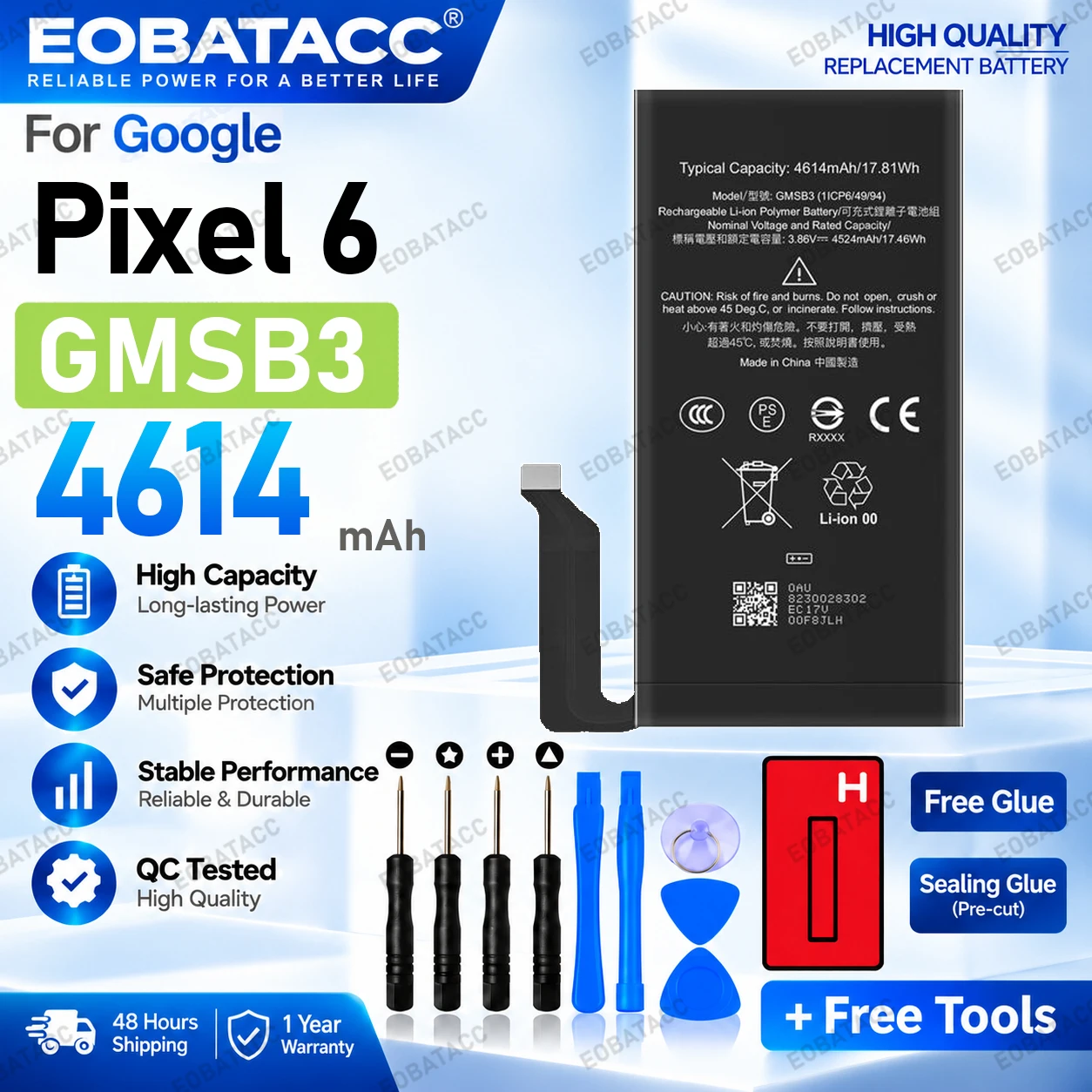 New High Quality Safe Durable GMSB3 Battery For Google Pixel 6 Replacement Long Lasting+Free Tools