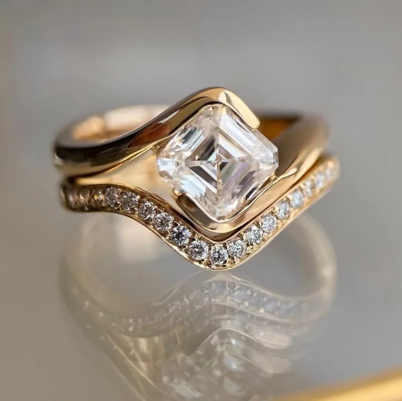 European and American fashion high-end square zircon women\'s ring
