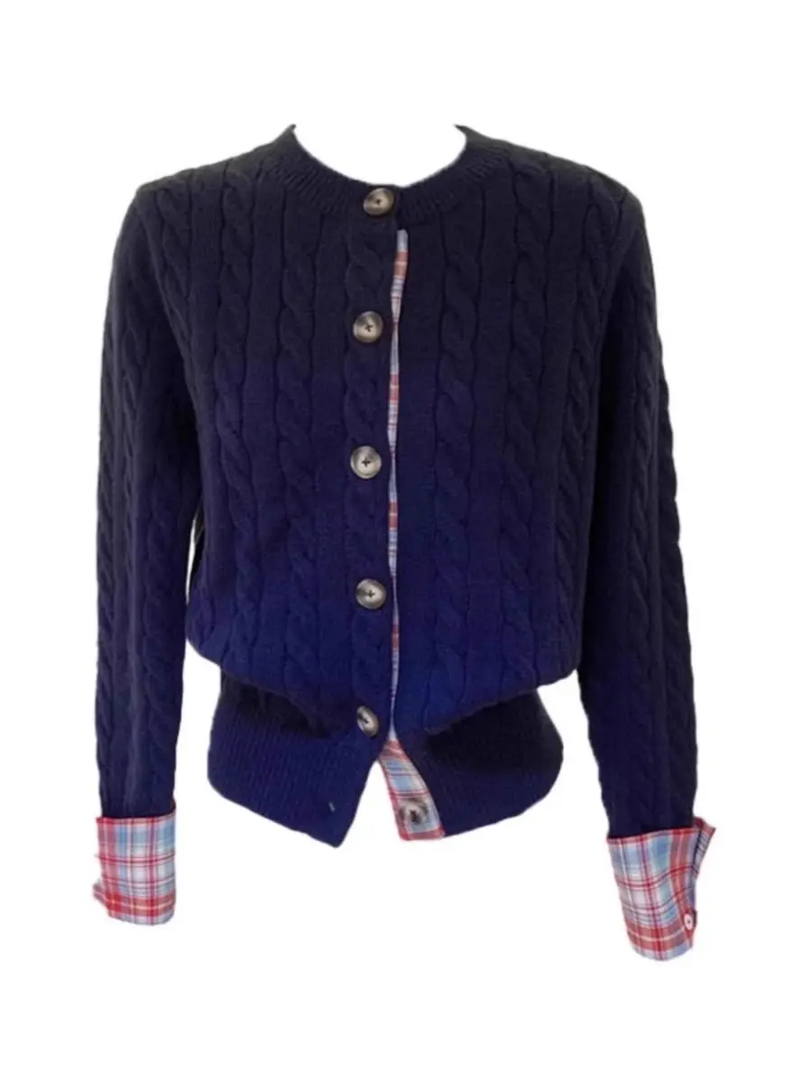 

Women's Spring Winter Lazy Style All-Match New Year's Battle Coat Red Splice Fake Two-Piece Thickened Knitted Cardigan