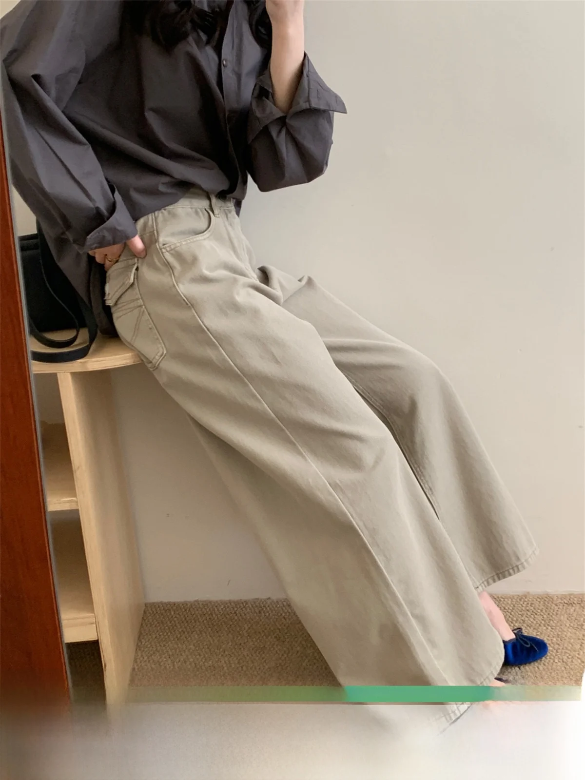 

Женские повседневные брюки с высокой талией, прямые, в корейском стиле, весенняя новинка, струящиеся, стройнящие, для офиса, широкие, длинные