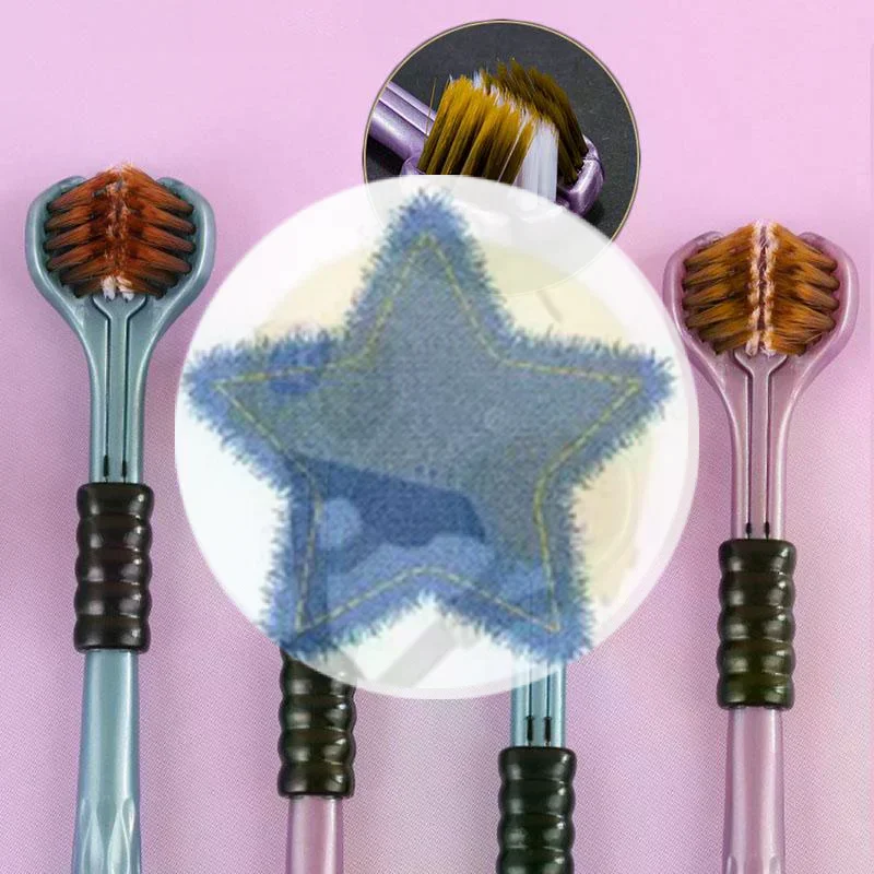 (HS) فرشاة أسنان ستيريو ثلاثية الأبعاد ثلاثية الجوانب، فرشاة أسنان ناعمة للغاية للكبار، مكشطة لسان للعناية بالفم 360 درجة °   تنظيف فرشاة الأسنان.