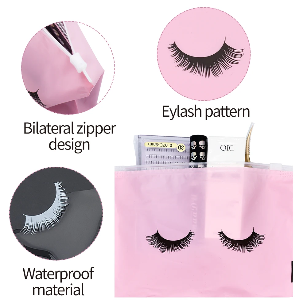 50PCS Eyelash Aftercare Bags Waterproof Lashes Extension Zipper Organizer Plastic Reusable Travel Makeup Tools Pouch Wholesale