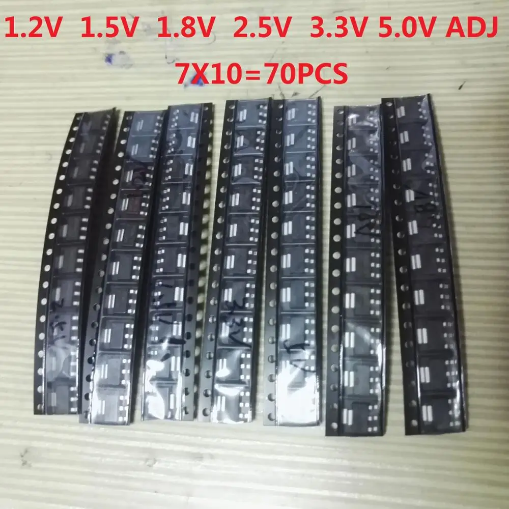 

70pcs = 7 Kinds *10pcs AMS1117 Kit AMS1117-ADJ AMS1117-5.0V AMS1117-3.3V AMS1117-2.5V AMS1117-1.8V AMS1117-1.5V AMS1117-1.2V
