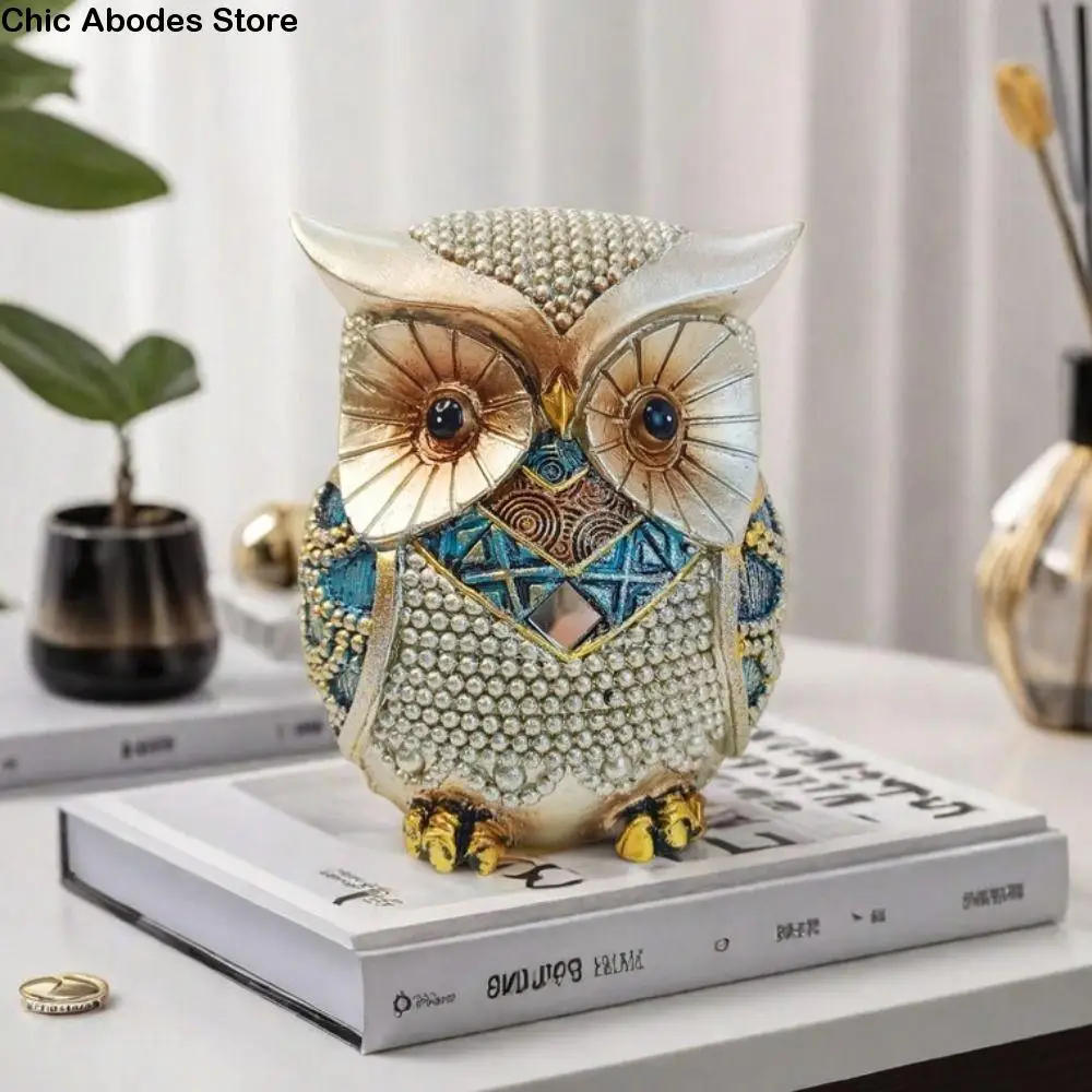 

Foyer Decoration Resin Owl Ornament Retro Creative Animal Statue Cute Luxury Miniature Figurine Sculpture Bedroom