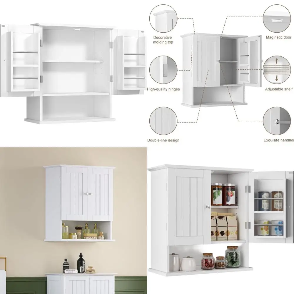 

Kitchen Cabinet Wall Mounted, Laundry Room Cabinet with Door Shelves, Bathroom Wall Cabinet with Adjustable Shelf, Medicine Cabi