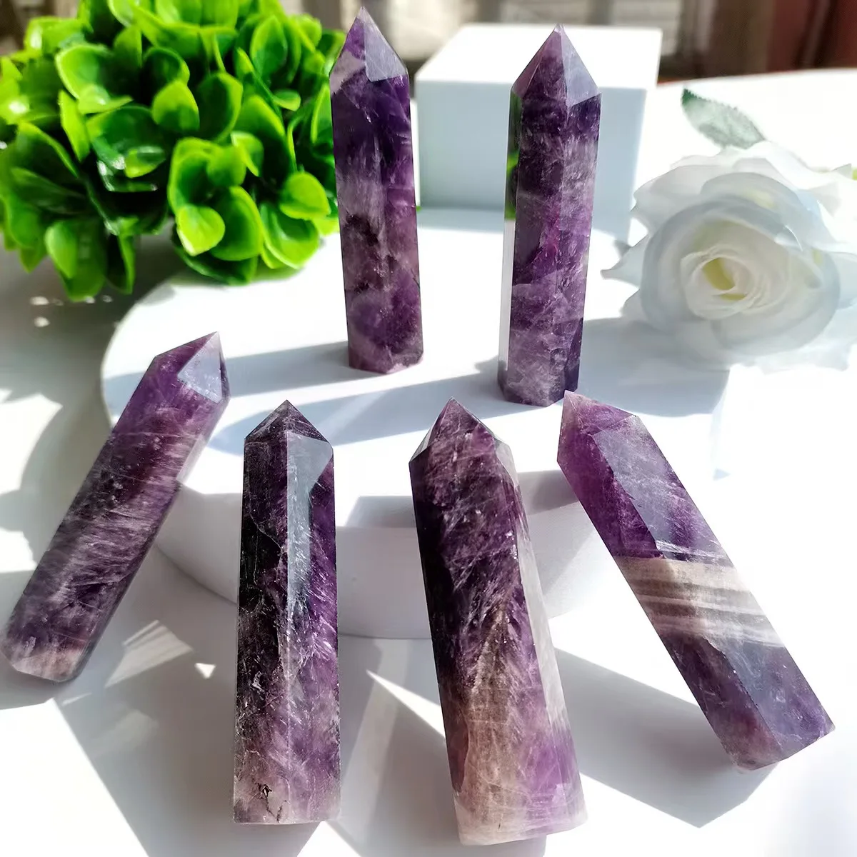 Natural Dream Amethyst Quartz Tower Wand Healing Crystal Crystal Points For FengShui Decoration Crystal Ener Tower