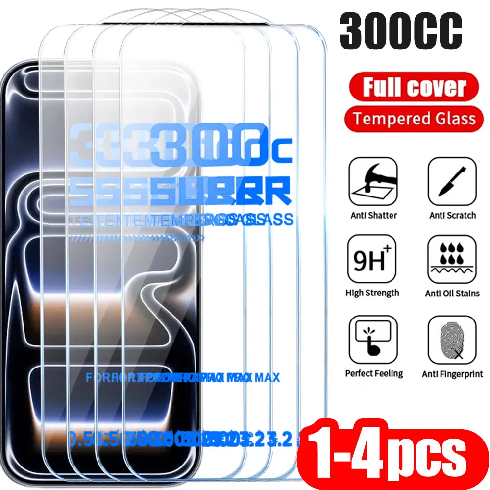 1-4 Stück 300CC Vollflächiges Panzerglas für iPhone 17 18 Pro Max 16 13 15 14 Plus 16E 17E 18promax 17promax HD Displayschutzfolie