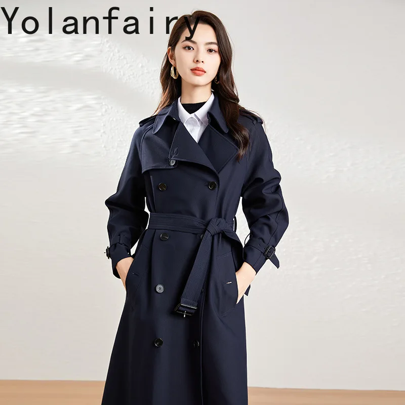 YOLANFAIRY 2025 Fall Elegant Jacket for Women British Style Trench Coat Woman Loose Lace-up High Street Coats Female Windbreaker
