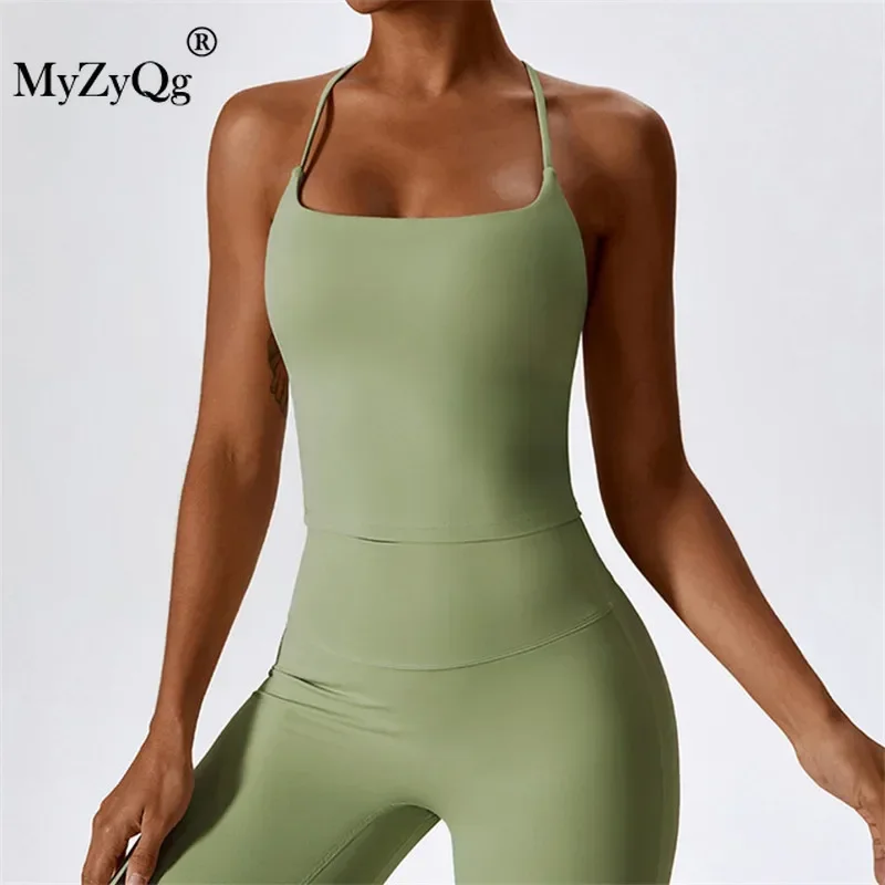 MyZyQg Women High Strength Back Cross Yoga Vest Shock-proof Tight Sports Underwear Pilates Running Fitness Cute Tank Tops