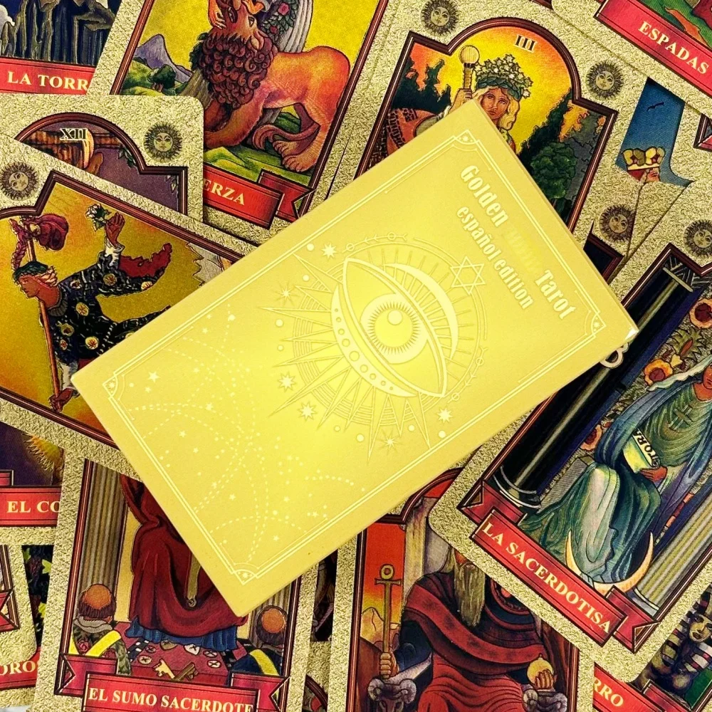 Golden Tarot Cards Spanish Language Español 78 Pcs Rider Tarot Cards Board Playing Game Cards