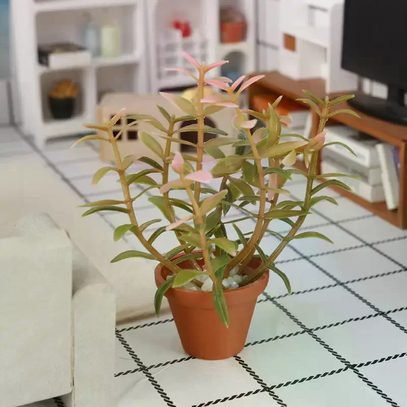 【Y】1 pièce de mini plante artificielle en pot, ornement de verdure artificielle pour maison de poupée, forme de pot assortie, mini plante pour décoration de maison de poupée 1:12