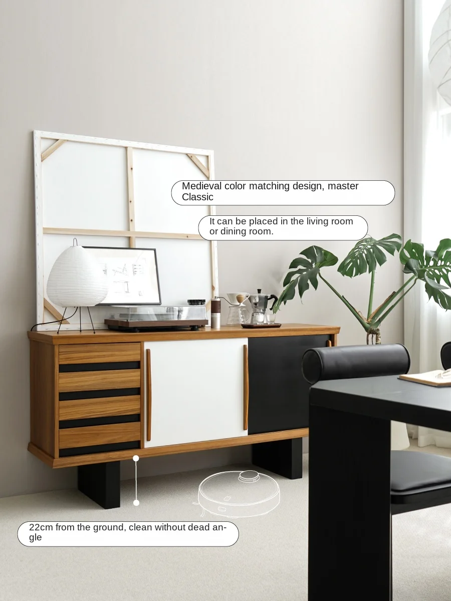ZZYY Solid Wood Sideboard Storage Organizer Floor Low Cabinet Nordic Simple Retro Living Room