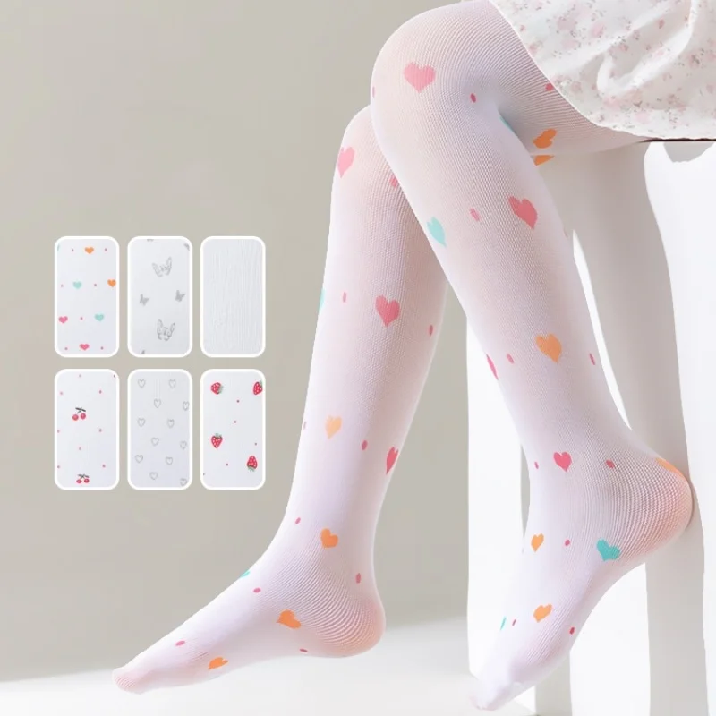 3-12Y Kids Girls Tights Print Thin Soft Breathable Pantyhose Fashion Hollow Stockings For Children Girl Summer Mesh Baby Tights