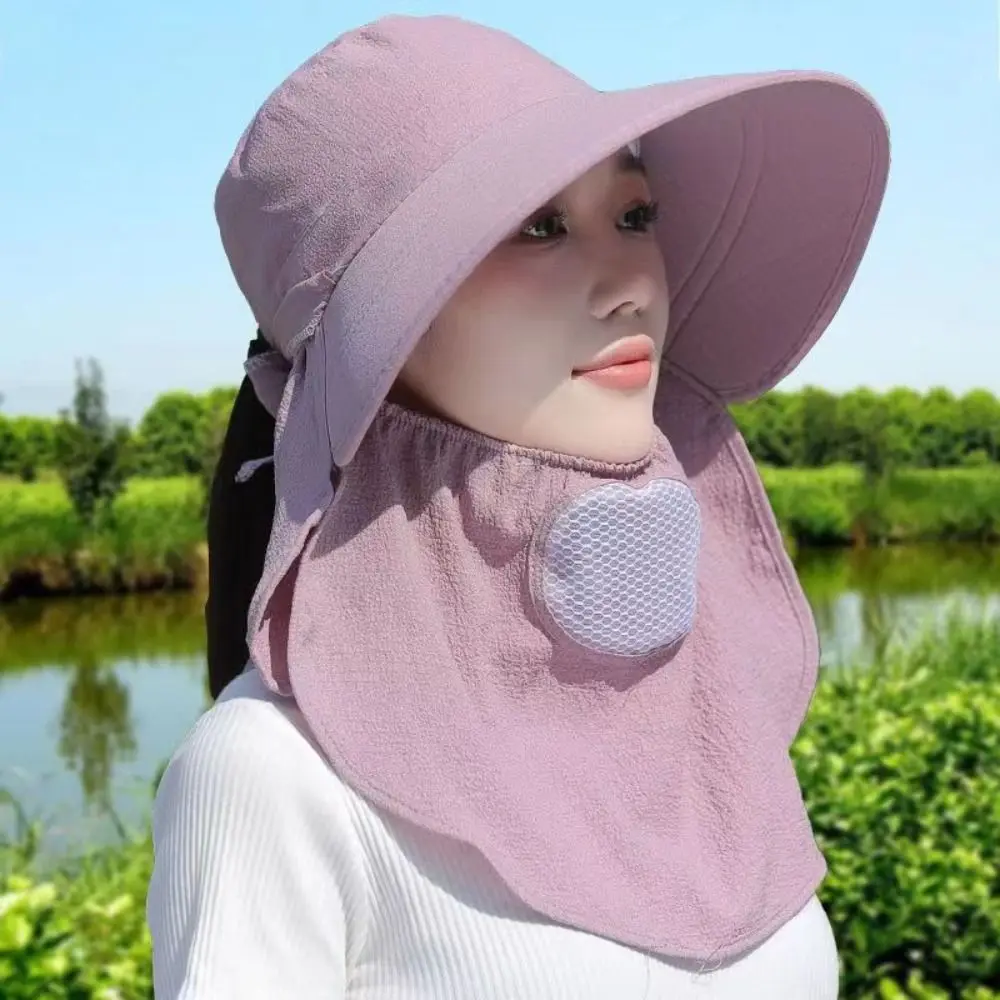 Lightweight Sun Protection Women Sun Hat Face Mask Wide Brim Cover Face Cap Climbing Cap Farm Work Cap Tea Picking Hat Climbing