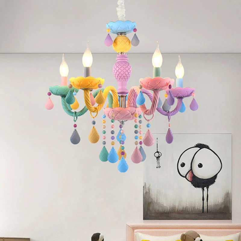 

Restaurant Droplight Personalized Creative Macaroon Pendent Lamp Living Room Bedroom Glass Crystal Stainless Steel Pendant Light