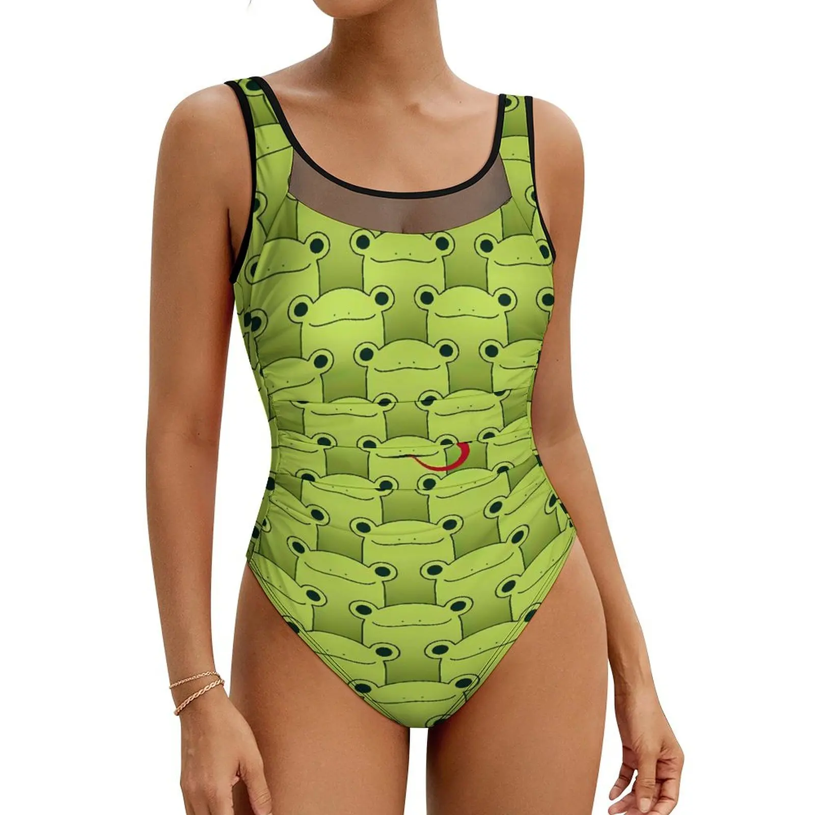 Frog Catching Fly Swimsuit Sexy Cartoon Animal Women Swimwear One Piece Fantasy Swimsuits Holiday Pool Push Up Cut Out Monokini