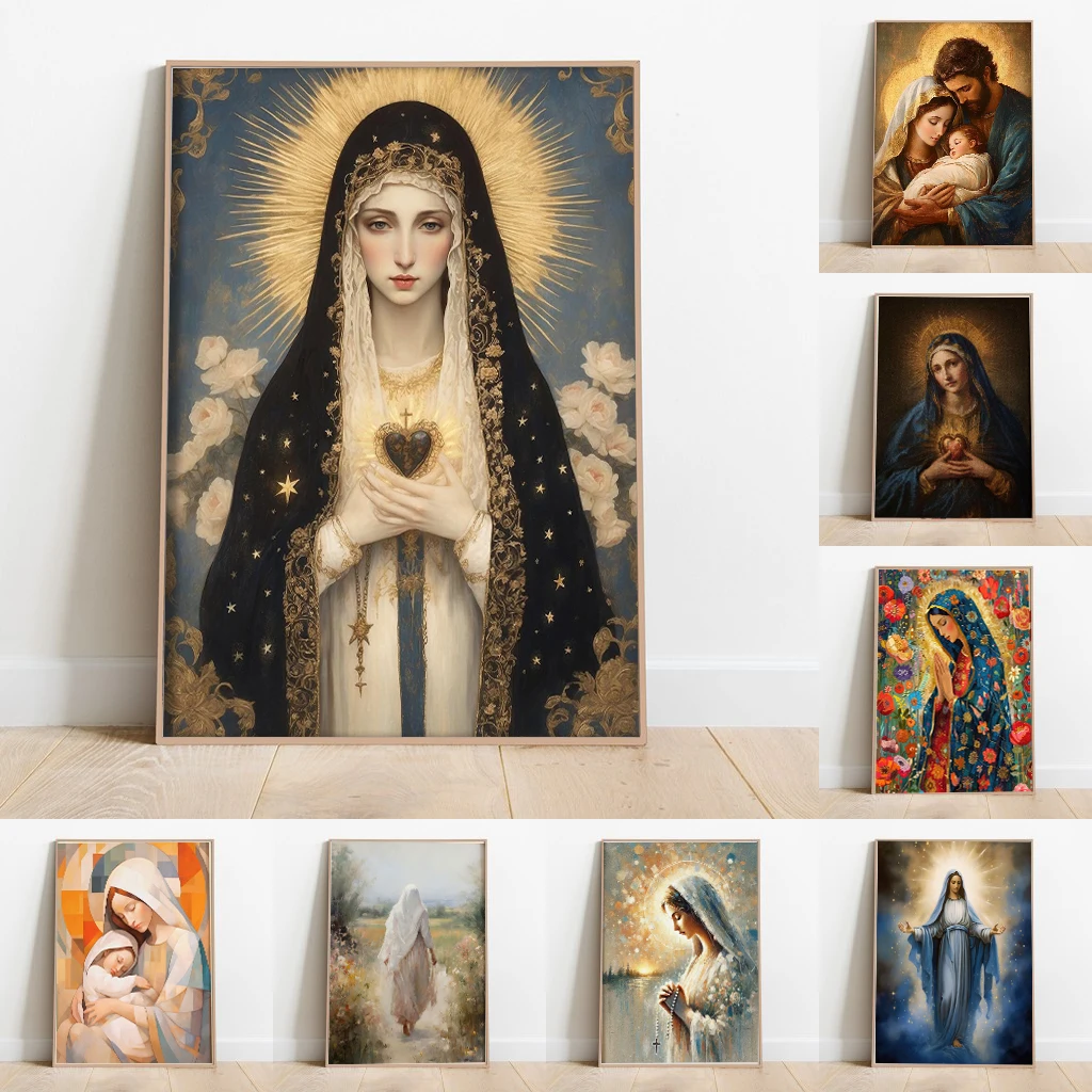 Virgin Mary Print Wall Art Poster Icon Religious Wall Art Our Lady Home Decor Holy Mother Poster Modern Christian Saint Gift