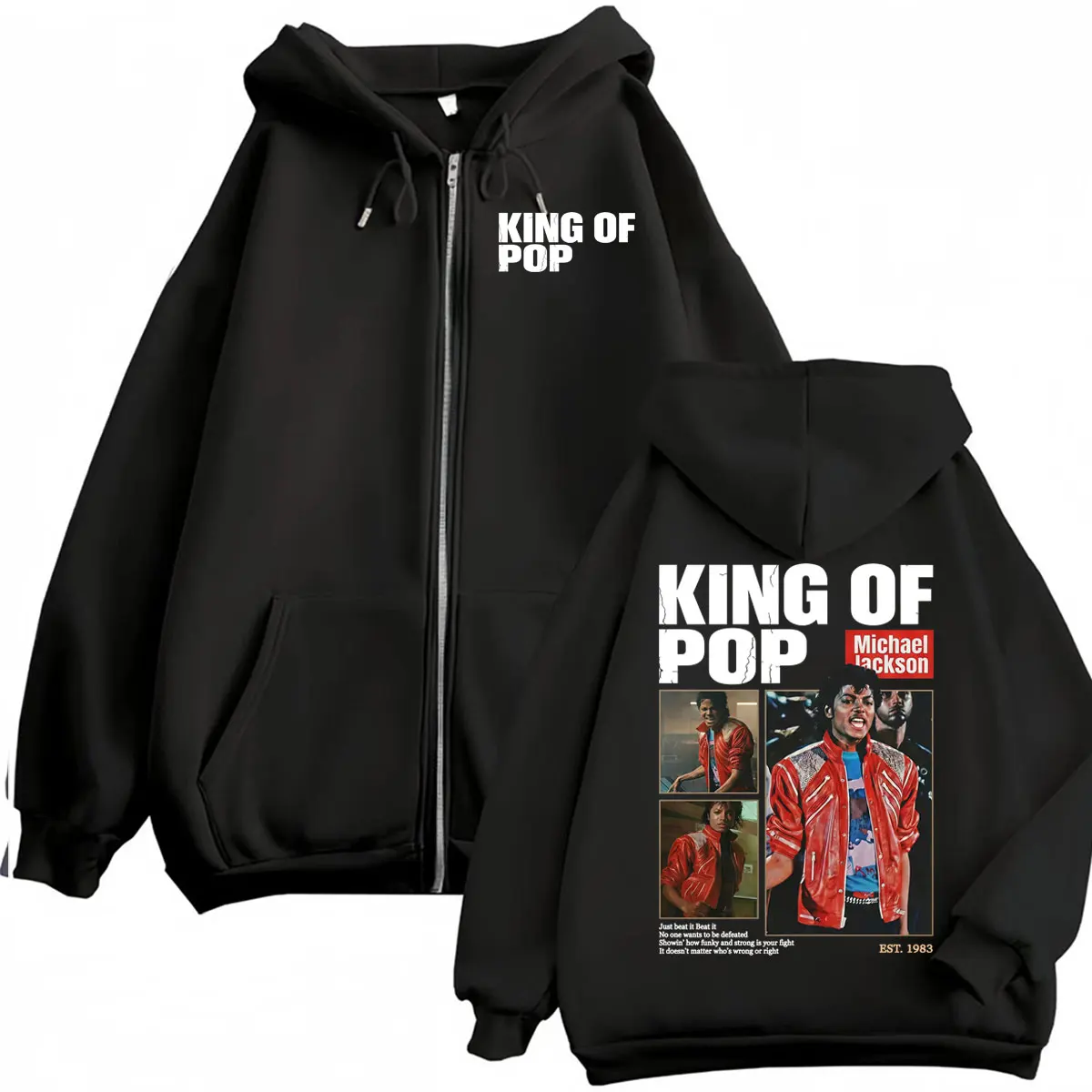 Michael Jackson Beat It King of Pop Fan Gift Zip Up Hoodies Men's Harajuku Streetwear Jacket Sweatshirts Oversized Zipper Hoodie