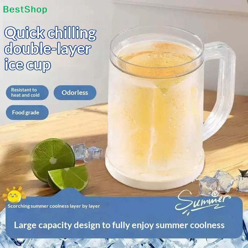 ✔Double Wall Freezer Ice Mugs Creativity Beer Mug Liquid Freezer Refrigerator Cup Cold Chilled Drink Cups Bar Kitchen Drinkware